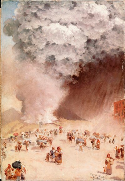 Regen van as of de uitbarsting van de Vesuvius door Giuseppe or Joseph de Nittis