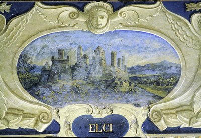 Elci, uit een serie cartouches met afbeeldingen van de residenties van Conte Pannochieschi d