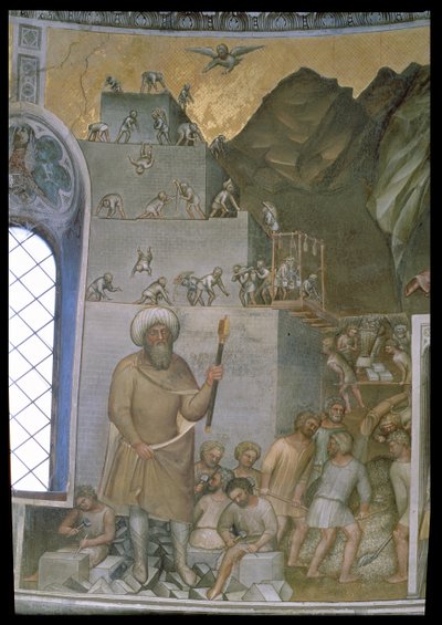 Bouw van de Toren van Babel, 1360-70 door Giusto di Giovanni de Menabuoi
