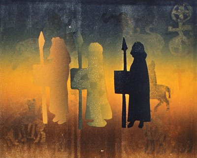 Heilige grond, 2000 (monoprint) door Gloria Wallington