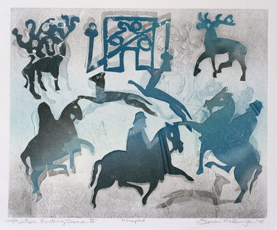 Pictische jachtscène III, 1995 door Gloria Wallington