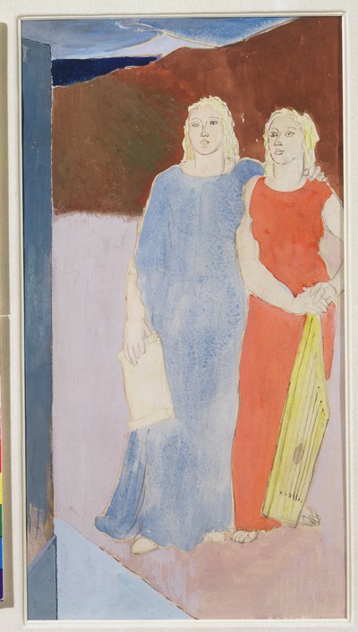 Twee muzen bij het graf van een dichter, 1937 door Glyn Warren Philpot