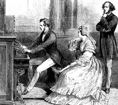 Koningin Victoria kijkt toe hoe Prins Albert orgel speelt voor Felix Mendelssohn door Godefroy Durand