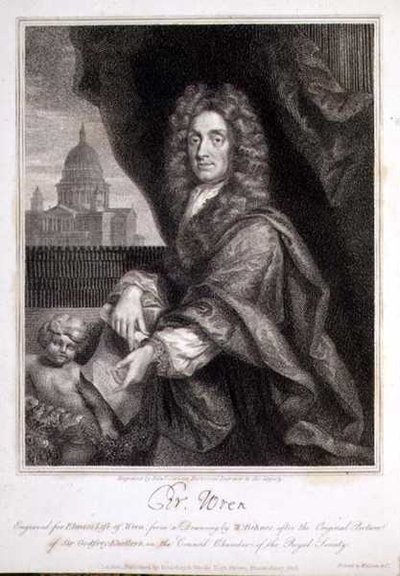 Portret van Christopher Wren gegraveerd voor Elme