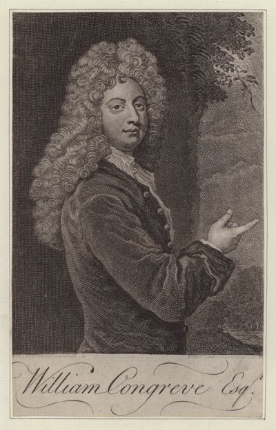 William Congreve, Engelse toneelschrijver (gravure) door Godfrey (after) Kneller