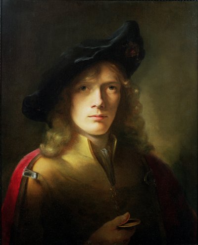 Portret van een jonge man die een medaille vasthoudt door Godfrey Kneller