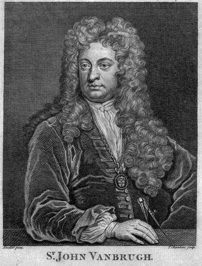 Sir John Vanbrugh (gravure) door Godfrey Kneller