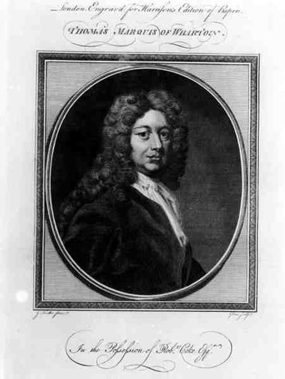 Portret van Thomas Wharton, eerste markies van Wharton (1648-1715), gegraveerd door John Goldar (1729-95) door Godfrey after Kneller