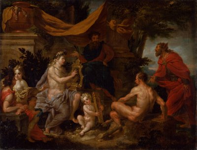 De wedstrijd tussen Apollo en Pan, ca. 1690 door Godfried Maes