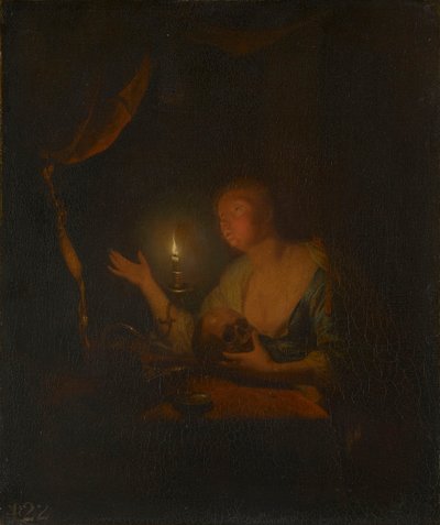 De boetvaardige Magdalena bij kaarslicht door Godfried Schalcken