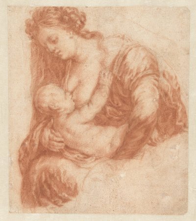 Vrouw die een kind de borst geeft door Godfried Schalcken