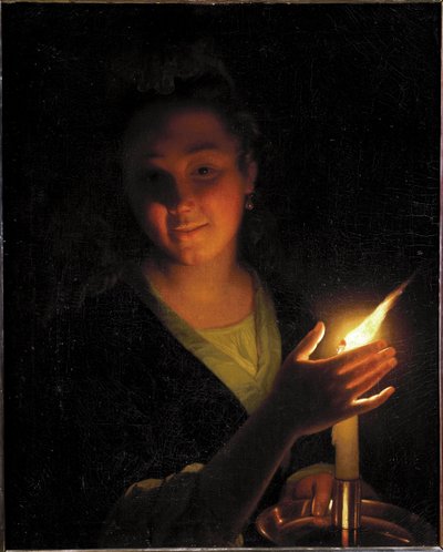 Vrouw met een licht door Godfried Schalcken