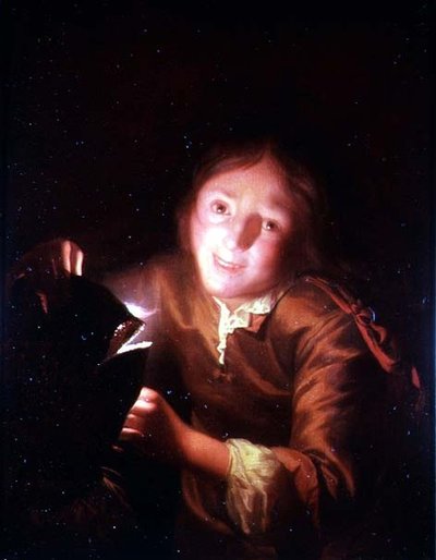 Een Jonge Jongen die een Kaars Achter een Halloweenmasker Houdt door Godfried Schalcken