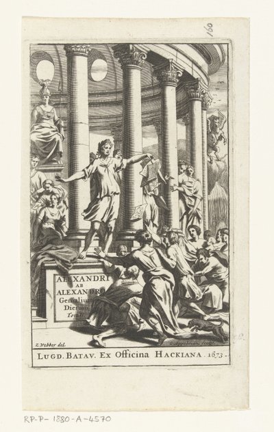 Titelpagina voor Alexander ab Alexandro, Genialium dierum, deel 2, 1673 door Gonsales Appelmans (attributed to)