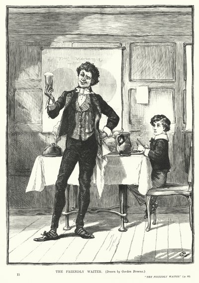 De vriendelijke ober (gravure) door Gordon Frederick (after) Browne