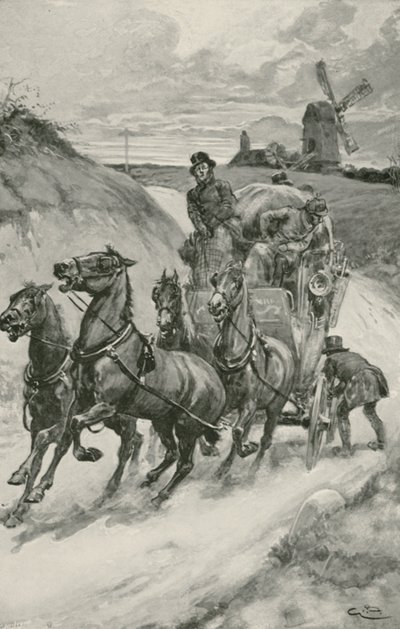 Een postkoets in vroegere tijden door Gordon Frederick Browne