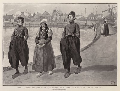 Haar Begeleider, Bezoekers van het Eiland Marken in een Haven aan de Zuiderzee door Gordon Frederick Browne