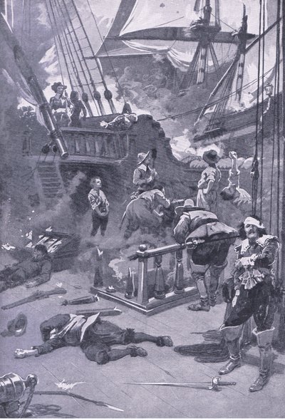De Slag bij Camperdown 29-31 juli 1653, illustratie uit Britse gevechten op land en zee, 1915 door Gordon Frederick Browne