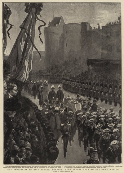 De Processie in High Street, Windsor, Matrozen trekken de Kanonwagen door Gordon Frederick Browne