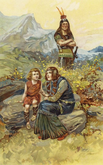 De slavin en Olaf, haar zoon, zaten in de ochtendzon door Gordon Frederick Browne