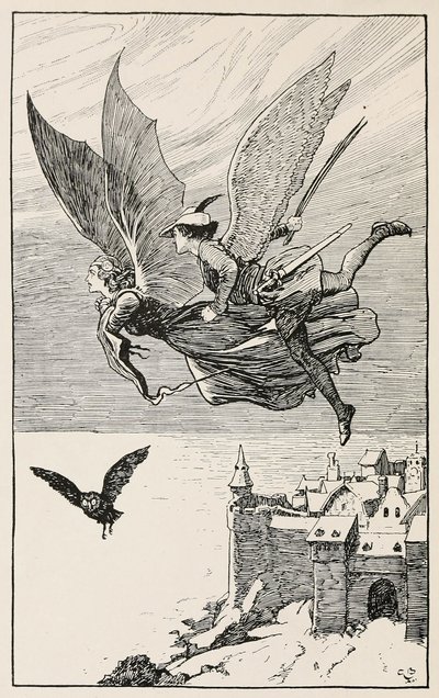 De reisgenoot vloog achter haar aan, uit Sprookjes van Hans Andersen, uitgegeven 1919 (gravure) door Gordon Frederick Browne