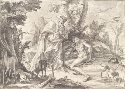 God de Vader en Adam in het paradijs door Gottfried Bernhard Götz