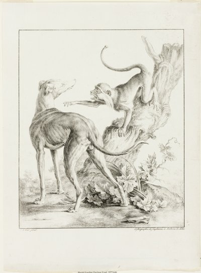 Hond en aap door Gottfried Engelmann