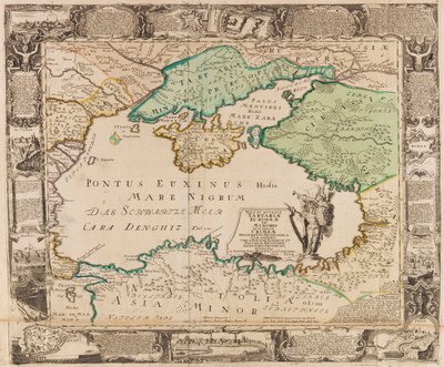 Kaart van de Zwarte Zee en de Krim door Gottfried Jacob Haupt