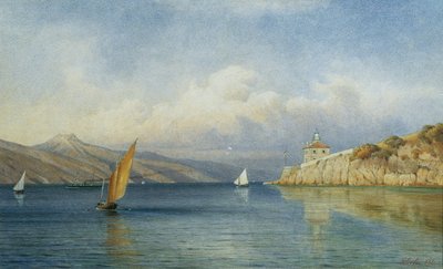 De vuurtoren van Prestenizza op het eiland Cherso door Gottfried Seelos