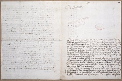 Eerste pagina van een brief geschreven door Leibniz over zijn toelating tot de Academie des Sciences in Parijs, 8 februari 1700 door Gottfried Wilhelm Leibniz