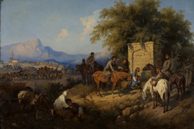 Russische troepen steken de Kaukasus over in Adjara, 1872 door Gottfried Willewalde