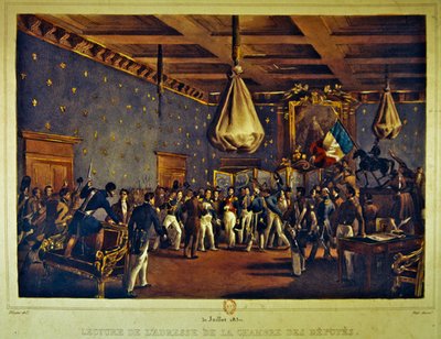 Het voorlezen van het adres van de Kamer van Afgevaardigden in het stadhuis van Parijs op 31 juli 1830 door Gottfried or Godefroy Engelmann