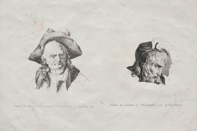 Receuil dessais lithographiques: Deux têtes, 1816 door Gottfried or Godefroy Engelmann