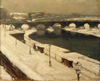 Elbe en Augustusbrug in de Winter door Gotthardt Johann Kuehl