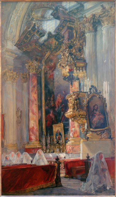 Interieur van de Münchener Damenstiftskirche door Gotthardt Kuehl