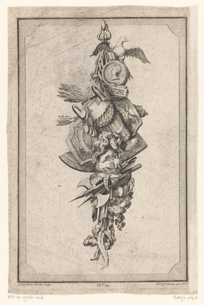 Trofee met adelaar, vaas en helm door Gottlieb Friedrich Riedel