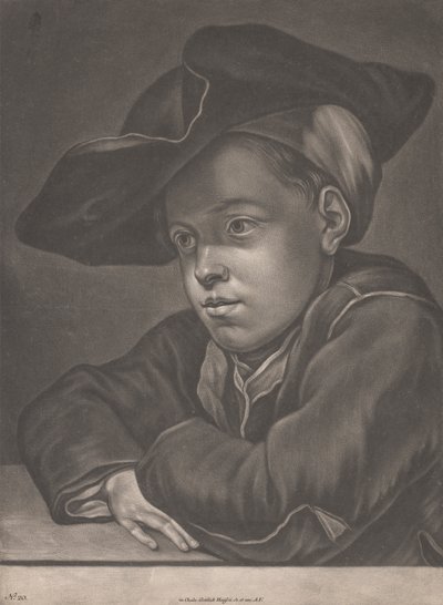 Jongen zittend aan een tafel door Gottlieb Heiss