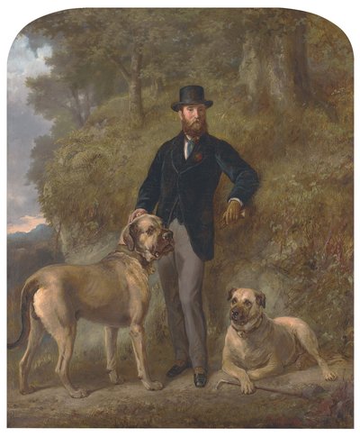 Kolonel Garrick-Buchanan van Drumpellier met zijn twee Mastiffs door Gourlay Steell