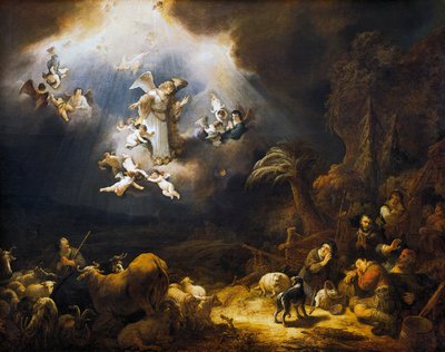 Engelen kondigen de geboorte van Christus aan aan herders door Govaert Flinck
