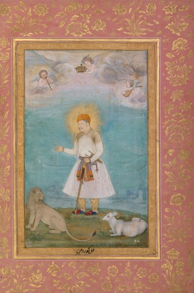 Akbar met leeuw en kalf door Govardhan