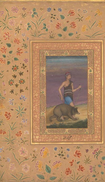 Derwisj die een beer leidt, Folio uit het Shah Jahan Album door Govardhan