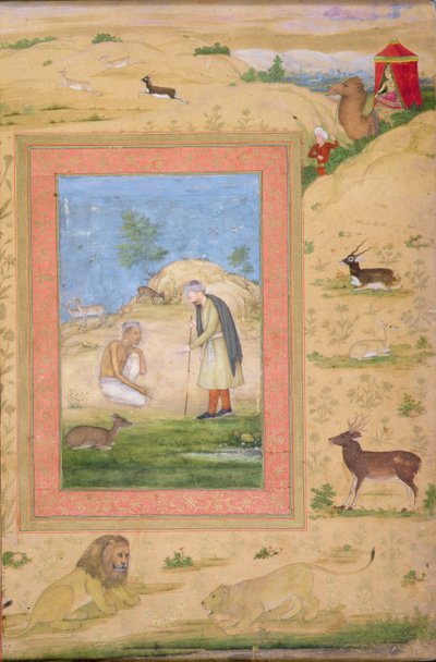 Majnun Knielt voor de Boodschapper van Laila, uit het Shah Jahan Album door Govardhan attr. to Govardhan attr. to