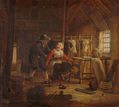Flirt in een Koeienstal door Govert Dircksz. Camphuysen