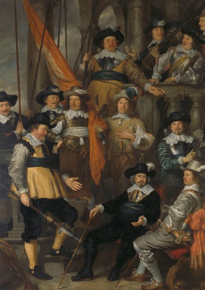 Officieren en andere Schutters van het XVIIIe District in Amsterdam onder het bevel van Kapitein Albert Bas en Luitenant Lucas Conijn door Govert Flinck
