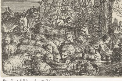 Herder met kudde voor een poort door Govert van der Leeuw