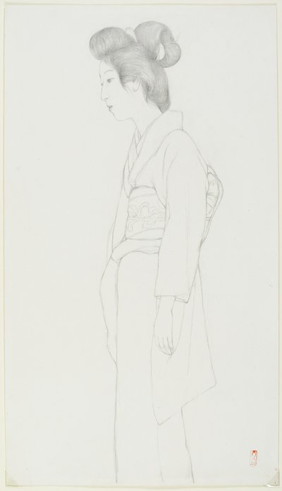 (Tekening van een staande vrouw) door Goyo Hashiguchi