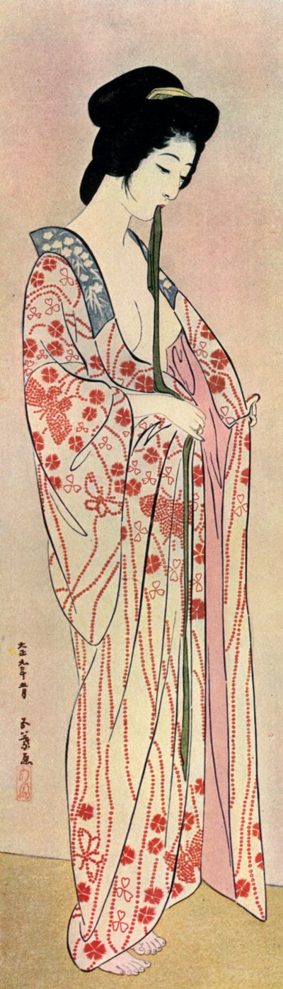 Een Japanse vrouw die een nagajuban draagt, 1920-1930 door Goyo Hashiguchi