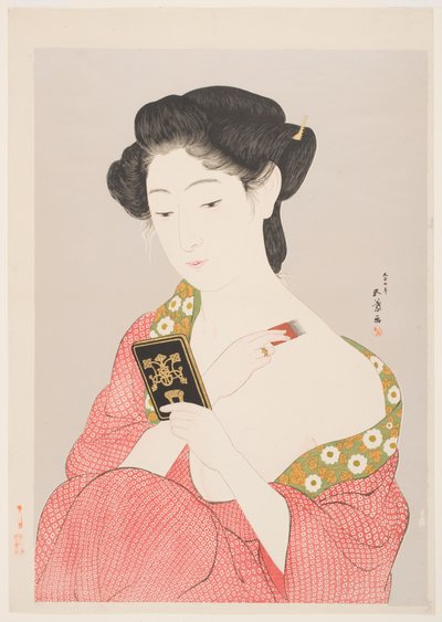 Een Vrouw in Nagajuban die haar Nek Poedert door Goyo Hashiguchi