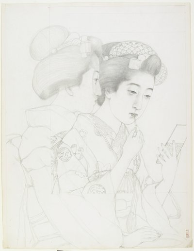 Studie voor Vrouw die Lippenborstel Vasthoudt, 1919 door Goyo Hashiguchi