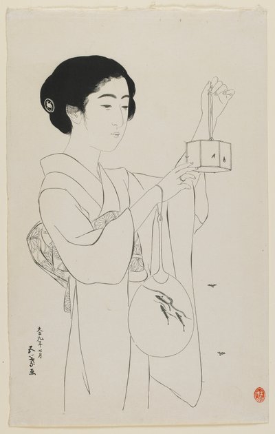 Vrouw met een Vuurvliegjeskooi, Taisho-periode, juli 1920 door Goyo Hashiguchi